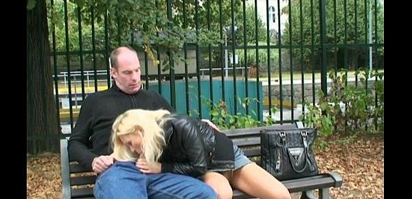  Nymph rides boner on park bench